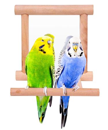 Blessed family Bird Parakeet Mirror for Cage,Parrot Perch Stand,Wooden Hummingbird Swing Toy,Parakeet Accessories for Cockatiels Conure Finch Lovebird Canary African Grey Macaw 1 piece of bird mirror