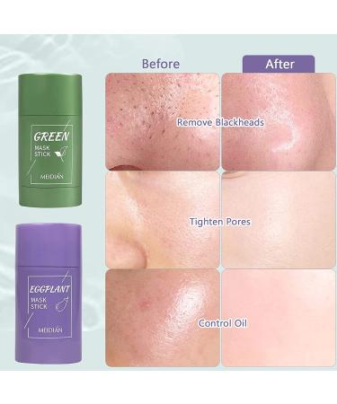 2 Pack Green Tea/Eggplant Purifying Clay Stick Mask Set - Blackhead Remover & Pore Cleansing Mask for All Skin Types - Men & Women - Face Moisturizer & Oil Control - 6 Piece Set - Buy Online on GoSupps.com