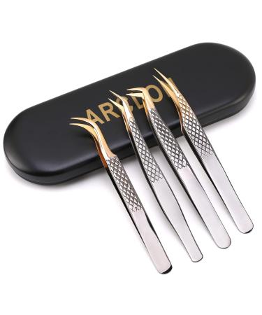 Arclon Lash Eyelash Extension Tweezers Set 4Pcs Professional Eyelash Applicator Tool Straight and Curved Precision Stainless Steel Tweezers Lash Extension Supplies(Black Gold) - Buy Online on GoSupps.com