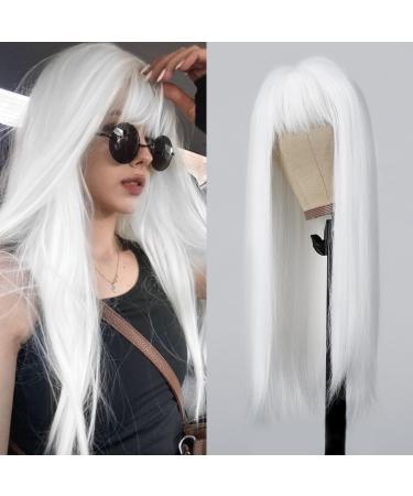 Allbell White wig for women long silk especially wigs with bangs naturally looking heat -resistant synthetic hair replacement for daily party cosplay - Buy Online on GoSupps.com