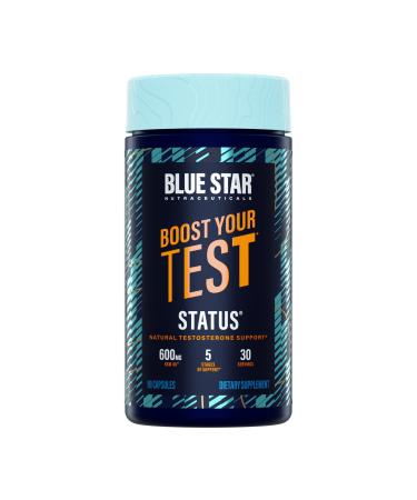 Blue Star Nutraceuticals Status - Testosterone Booster for Men - w/KSM 66 Ashwagandha - Invigorate Stamina Muscle Growth & Energy | Natural Test Booster Support - 90 Veggie Capsules