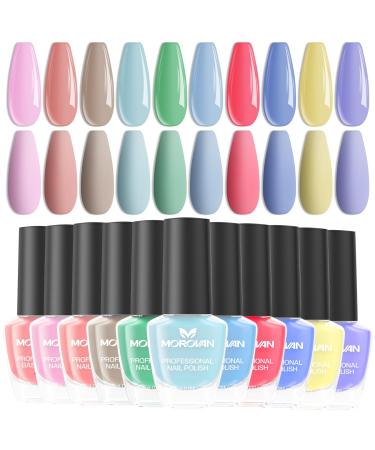 Morovan Nail Polish Set Fingernail: 10 Macaron Colors 2pc Base Top Coat Summer Popular Nail Polish Collection Regular Nail Polish Toenail Manicure Kit Gifts for Women Girls