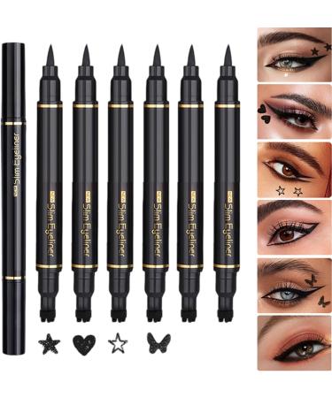 Eyeliner Stamp Double Side Liquid Eyeliner Stamp Pen Set 6 Pieces Waterproof Long Lasting Makeup for Date Wedding Party Holiday Stage Cosplay - Buy Online on GoSupps.com