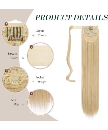 FESHFEN 24 Straight Wrap Around Ponytail Extension in Ash Blonde - 24 Inch Clip-in Hairpiece for Women - Buy Online on GoSupps.com