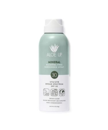 Aloe Up Continuous Mineral Sunscreen Spray SPF 30 - Alcohol-Free Broad Spectrum UVA/UVB Sunscreen Protector for Face and Body - With Gen2 Zinc Oxide and Aloe Vera - Dries Clear - Reef Safe - 4.5 Oz SPF 30 Spray Mineral Suns