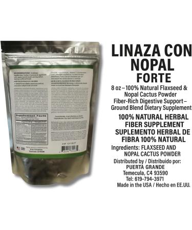 Linaza con Nopal Forte 8 oz 100% Natural Flaxseed & Nopal Cactus Powder Fiber-Rich Digestive Support Ground Blend Dietary Supplement Vegan & Non-GMO 8 Ounce (Pack of 1) - Buy Online on GoSupps.com