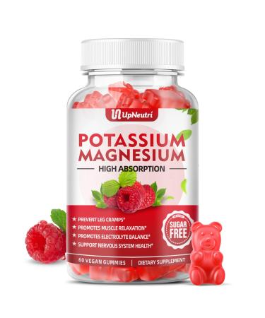 Potassium Magnesium Supplement Gummies for Adults Kids Sugar-Free Potassium Citrate Gummies Supports Leg Cramps & Muscle & Heart Health Vegan Magnesium Glycinate Gummies Raspberry Flavor 60 Cts 60 Count (Pack of 1)