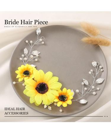 GORAIS Sunflower Bride Wedding Hair Vine - Silver Pearl Bridal Headpiece for Bride & Bridesmaids - Buy Online on GoSupps.com