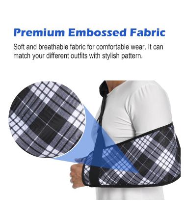 Plaid Arm Sling - Soft Embossed Fabric Shoulder Immobilizer for Shoulder Injury Removable Strap Medical Arm Sling for Men & Women - Black - Buy Online on GoSupps.com