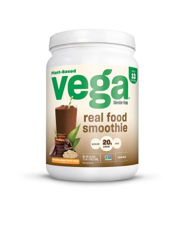 Vega Real Food Smoothie, Chocolate Peanut Butter Blast, Vegan Protein Powder, 20g Plant Based Protein, No Blender Required, Gluten Free, Non GMO, Pea Protein for Women and Men, 1.24 lbs. (13 Servings) Real Food Smoothie Peanut Butter Large Tub - Buy Online on GoSupps.com