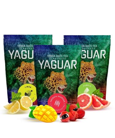 Set Yerba Mate Yaguar Energ a Guaran Pomelo et Lim n 3x500g Stimulation Naturelle & Saveurs Rafra chissantes