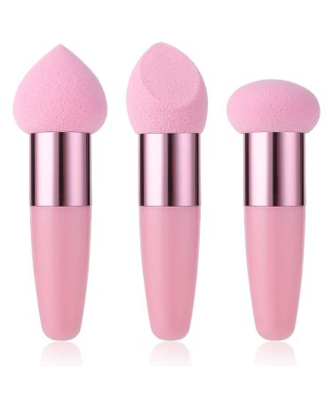 Sibba 3 pieces makeup powder -quaste face sponge pouder puff makeup sponge with handle wet dry reusable make -up applianter tool for loose powder foundation rouge cream (pink) 3 pieces pink - Buy Online on GoSupps.com