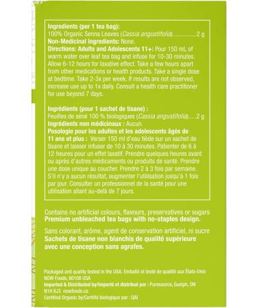 NOW Caring Tea Organic Senna Herbal Laxative* Caffeine-Free Premium Unbleached Tea Bags with our no-staples design 24 Count - Buy Online on GoSupps.com