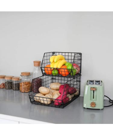2-Tier Wall-mounted Fruit and Vegetable Basket - Stackable Kitchen Wire Storage for Produce and Snacks - Large Black - Buy Online on GoSupps.com