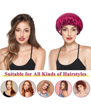 Buy Kiiwah Double Layer Silk Bonnet Sleep Caps - Adjustable Satin Sleeping Caps for Women & Girls | Black & Red | Perfect for Curls - Buy Online on GoSupps.com