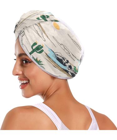 Western Desert Landscape Dry Hair Cap - 2 Piece Quick Drying Towel Set with Button Headband | Super Absorbent & Soft Comfort - Buy Online on GoSupps.com