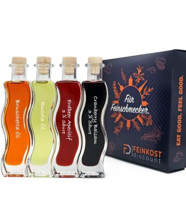 Gift box gift box |Men and women |2 x 100 ml of oil & 2 x 100 ml vinegar |Strawberry vinegar 3% acid - cranberry vinegar 3% acid - arugula oil - bruschetta oil gift basket |Fine food set ... gift box 400ml oil/vinegar 400ml