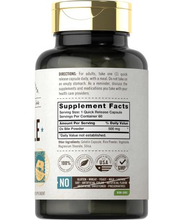 Carlyle Ox Bile Supplement 500mg - 60 Capsules | Digestive Enzyme Non-GMO & Gluten Free | Herbage Farmstead - Buy Online on GoSupps.com