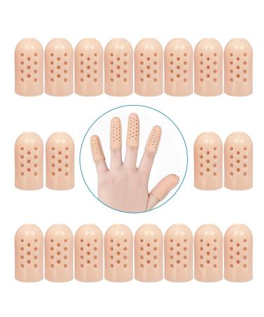 Zxfuture 20 Pack Gel Finger Cots with Air Holes - Finger Protection and Healing for Wounds Finger Cracking Blisters. Includes Breathable Silicone Finger Caps and Toe Sleeves for Eczema Relief(Nude) breathable finger cots 20pcs