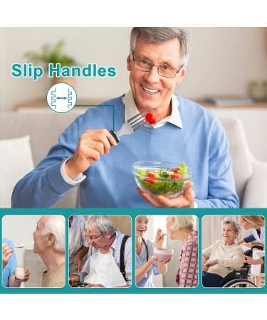 Amfrar 4-Piece Cutlery Set for Parkinson's - Easy Grip Utensils for Seniors & Arthritis | Adaptive Thick Grip Fork & Teaspoons (Black) - Buy Online on GoSupps.com