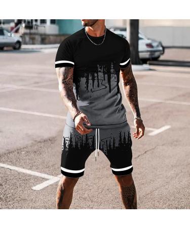 Men's Tie Dye Workout Set - Gray Large | 2 Piece Casual Sports Shirt & Shorts | Athletic Jogging Outfits | Sportswear - Buy Online on GoSupps.com