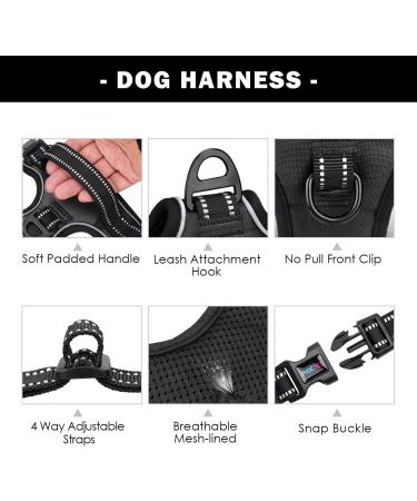 Phoepet Reflective Adjustable Dog Harness - Anti-Educational Training Handle ID Card 2 Metal Hooks XS Size Black - Ideal for International Shipping - Buy Online on GoSupps.com