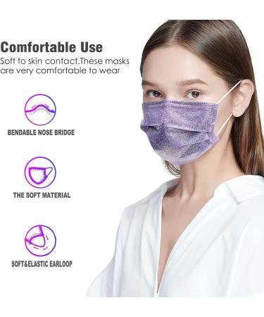 Sparkly Glitter Printed Face Masks for Women - 50 Pcs, 3 Ply Disposable Masks | Trendy Fashion Design - Buy Online on GoSupps.com