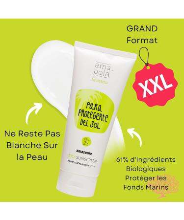  AMAPOLA BIO-COSMETICS AMAPOLA BIO-COSMETICS - Organic Ecological Sunscreen SPF 25 - Natural UV Protection - No White Streaks - Vegan and Certified Organic 200 ml Pack of 2  - Buy Online on GoSupps.com