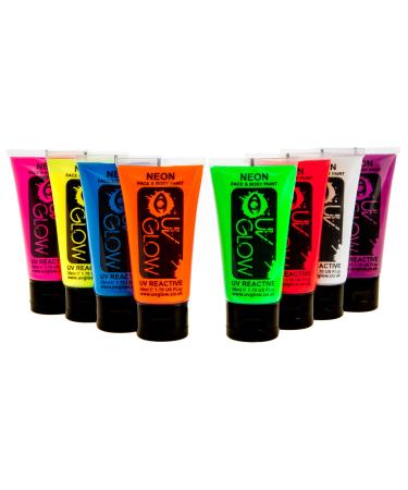 8 x 50ml UV body paint body paints black light fluorescent make-up body painting neon colors luminous colors
