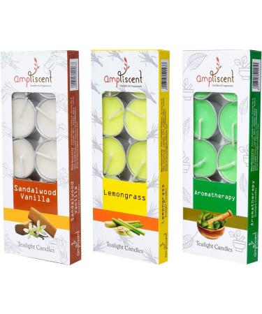 Ampliscent Aromatherapy Tea Lights Candles Set - Lemongrass, Sandalwood Vanilla Scented Soy Wax - 30 Candles - Ideal for Candle Holders and Gifts - Buy Online on GoSupps.com