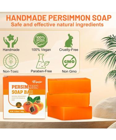 3 PCS Persimmon Soap Bar - Natural Deodorant for Body & Face Removes Nonenal Odor Handmade Cleansing Soap for Men & Women - Buy Online on GoSupps.com