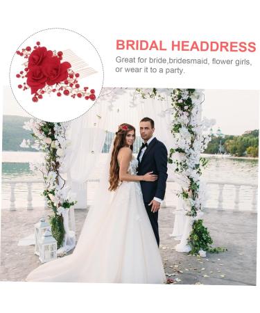 FRCOLOR Bridal Hair Accessories Floral Hairpin Flower Hair Clips Flower Clips for Hair Red Rose Flower Hair Clip Comb Flower Hair Comb Bridal Hairpiece Miss Chinese style Hair piece - Buy Online on GoSupps.com