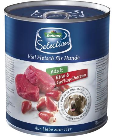 Dehner Premium Grain-Free Wet Dog Food | Beef & Poultry Hearts | 6 x 800g Cans | Healthy Nutrition for Adult Dogs - Buy Online on GoSupps.com