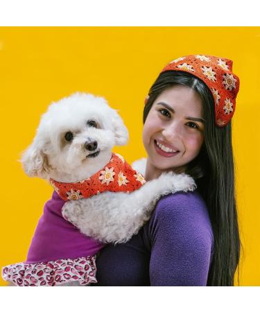 B.PHNE Floral Hair Scarf: Cute Boho Daisy Headband in Orange - Women's Crochet Bandana Headscarf for Vintage Style - Buy Online on GoSupps.com