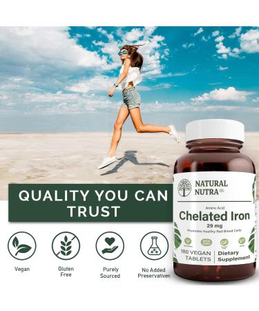 Natural Nutra Chelated Iron Supplement for Men and Women - 180 Tablets, Promotes Healthy Red Blood Cells, Nails, Hair Growth, and Skin Health - Buy Online on GoSupps.com
