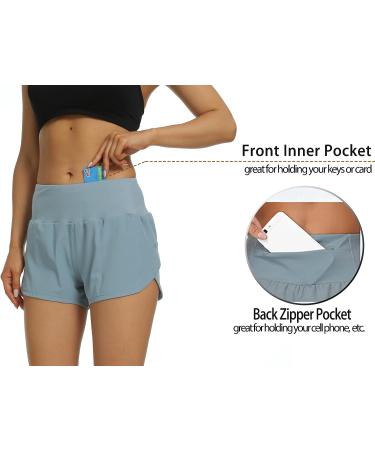 Kcutteyg Women's High Waisted Running Shorts with Liner - X-Large Denim Blue - Buy Online on GoSupps.com