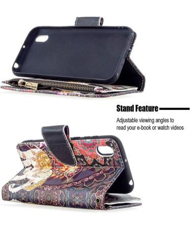 Miago Huawei Y5 2019 Leather Wallet Case - Colorful 9 Card Slots Elephant Flower Design Protective ZIP Flip Shell - Buy Online on GoSupps.com