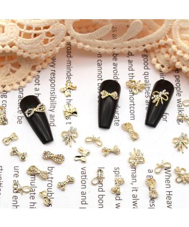 JERCLITY Gold Alloy Bow Nail Charms - 30 Pieces Nail Art Decorations with Rhinestones & Pearls - 15 Styles for Women & Girls - Buy Online on GoSupps.com