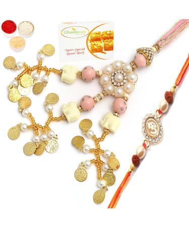 Ghasitaram Gifts Rakhis Online - Rakhi for Brother- Dazzling Bond rm080 Bhaiya Bhabhi Rakhi with 400 GMS of Besan Barfi Rakhi Set with 400 gms of Besan Barfi