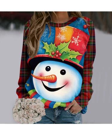 Women's Christmas Snowman Penguin Print Sweatshirt - Sky Blue XXL | Cute O-Neck Raglan Top Pullover for Winter Holidays - Buy Online on GoSupps.com