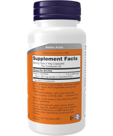 NOW Supplements Acetyl-L Carnitine 500 mg - Boost Brain & Nerve Function - 50 Veg Capsules (Pack of 3) - International Shipping Available - Buy Online on GoSupps.com