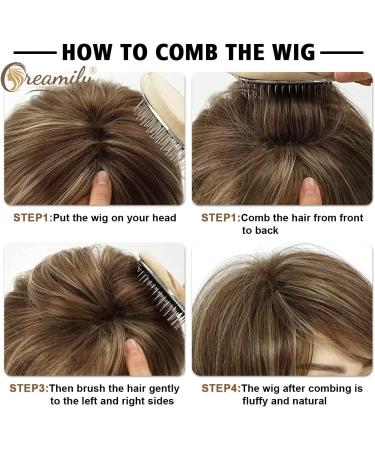 Short Brown Pixie Wig for Women - Layered Short Hair with Bangs, Natural Synthetic Fiber - Brown with Blonde Highlights - Buy Online on GoSupps.com
