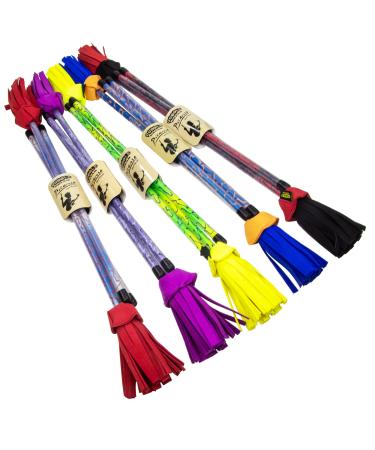 Juggle Dream Picasso FlowerStick Set including handicides.Fiberglassock Silicone Grip suede fringes.Jonglier flowerstick (blue/silver/red tassely)