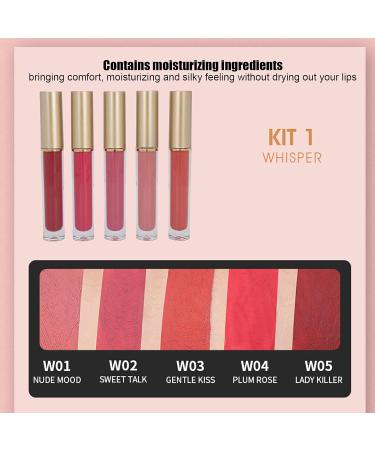 5pcs Liquid Lipstick Set - Long Lasting Waterproof Lip Gloss Matte Makeup (#01 WHISPER) - International Shipping Available - Buy Online on GoSupps.com