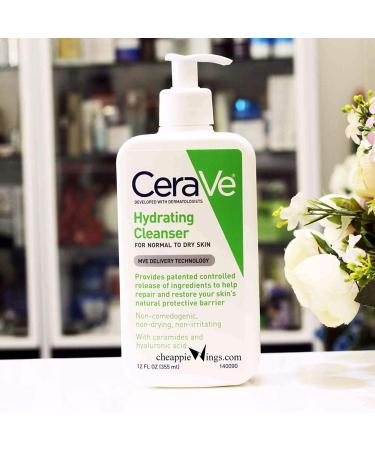 CeraVe Hydrating Facial Cleanser 12 fl oz - Gentle Moisturizing Cleanser for All Skin Types - Buy Online on GoSupps.com