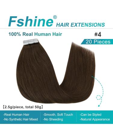 FSHINE Dark Brown Real Hair Extensions Tape - 50cm 50g 20 Pieces Remy Invisible Adhesive #4 Straight Hair Extensions - Buy Online on GoSupps.com