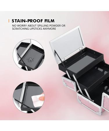 Costravio Portable Pink Makeup Case with 2 Trays | Lockable Cosmetic Organizer for Travel | Compact Box with Mirror and Handle - Buy Online on GoSupps.com