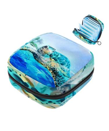 Menstruation pad bag with zipper women's napkin bag tampons collective bags for women and girls (sea turtle swimming in summer)