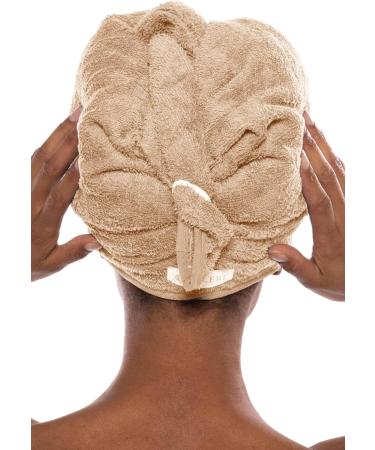 Texere Women's Bamboo Cotton Hair Towel - Lightweight Quick Dry Wrap for Thick & Curly Hair - Unisize Almond Buff - Buy Online on GoSupps.com