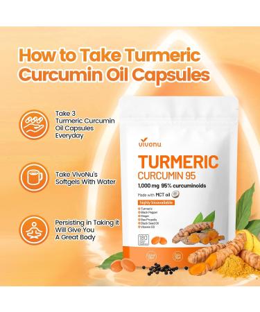 VivoNu Turmeric Curcumin Supplement with Black Pepper Capsules 1000mg Pure Turmeric Curcumin 95% Curcuminoids Softgels Enhanced Absorption Joint Support Non-GMO Gluten-Free - Buy Online on GoSupps.com
